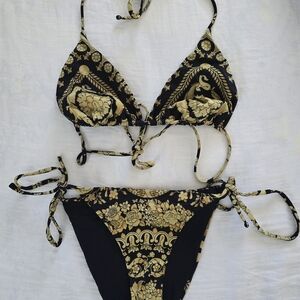 Versace Black and Gold Baroque Bikini (NWOT)